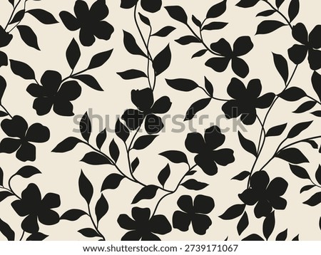 Seamless black and light grey floral background with flowers. Minimal abstract organic shapes pattern. Vector light grey abstact pattern with black flowers