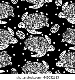 Seamless with black line sea turtle. Vector illustration seamless for banner, card, invitation, textile, fabric, wrapping paper.
