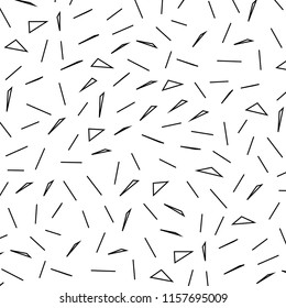 Seamless Black Lines Hollow Triangles White Background Two-Tone Black And White Vector Pattern