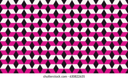 Seamless black and magenta pink hexagonal optical illusion pattern vector