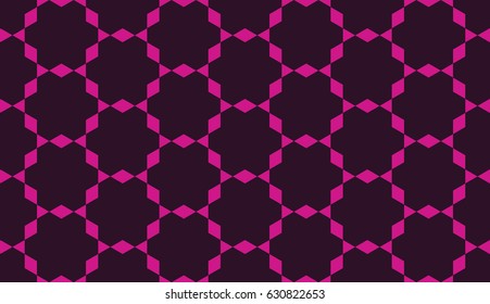 Seamless black and magenta pink hexagonal isometric ornate pattern vector