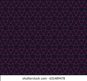 Seamless black and magenta pink hexagonal star arabic pattern vector
