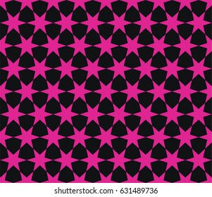Seamless black and magenta pink hexagonal stars tesselation pattern vector