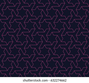 Seamless black and magenta pink islamic hexagonal stars pattern vector