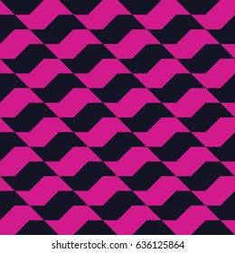 Seamless black and magenta pink op art diagonal illusion waves textile pattern vector