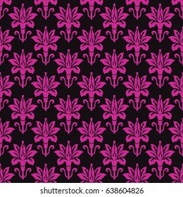 Seamless black and magenta pink vintage African floral ethnic pattern vector