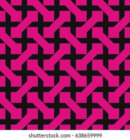 Seamless black and magenta pink vintage grid and diagonal thread tesselation pattern vector