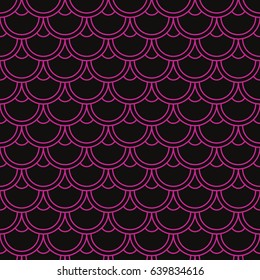 Seamless black and magenta pink vintage oriental fish scales pattern vector