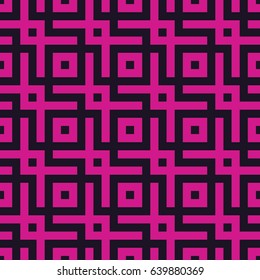 Seamless black and magenta pink vintage Spanish pixel ornament pattern vector