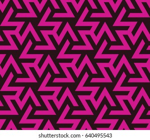 Seamless Black And Magenta Pink Vintage Tribal Arabic Isometric Mod Pattern Vector