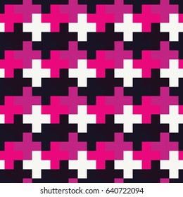 Seamless Black Magenta Pink And White Plus Cross Pattern Vector