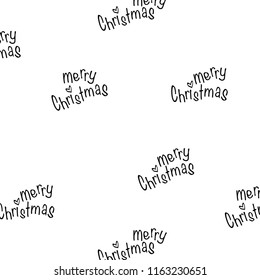 Seamless Black Merry Christmas Typography White Background Black And White Two-Tone Vector Pattern