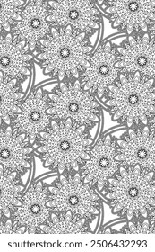 Seamless Black modern floral pattern, endless abstract design.
