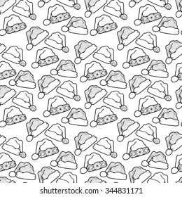 Seamless black mono color pattern with santa's hats for print design or page decoration.