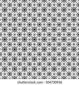 Seamless black net lace with flowers on white background