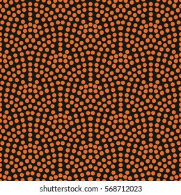 Seamless black and orange dotted classic oriental fish scale textile pattern vector