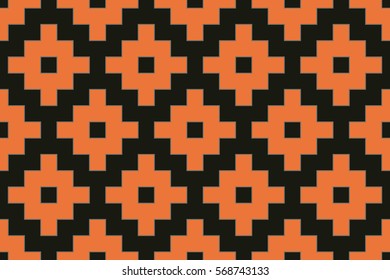 Seamless black and orange fashion ethnic pixel pattern vector