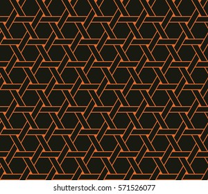 Seamless black and orange hexagonal clockwise turning sun pattern vector