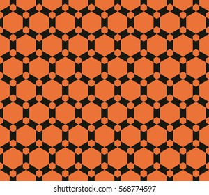 Seamless black and orange hexagonal fractal grid pattern vector