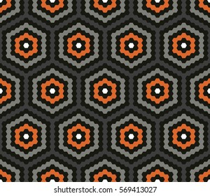 Seamless black and orange hexagonal tiles ethnic pattern vector
