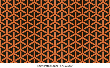 Seamless black and orange isometric overlapping tridents pattern vector