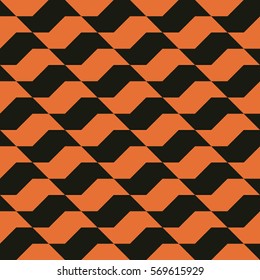 Seamless black and orange op art diagonal illusion waves textile pattern vector