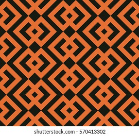 Seamless black and orange pixel ethnic tribal pattern vector