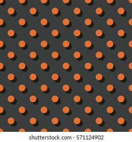 Seamless black and orange polka dot with offset shadow pattern vector