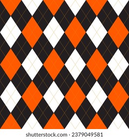 Seamless black orange and white argyle pattern with lines ,diamond shapes background. plaid vector illustration.
