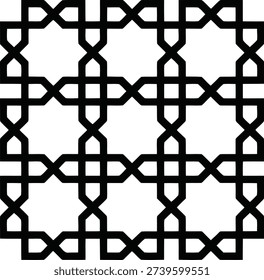 Seamless black outline pattern with repeating octagonal and interwoven cross elements, forming a classic geometric tessellation.