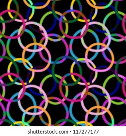 Seamless black pattern with colorful vivid transparent rings (Vector EPS 10)