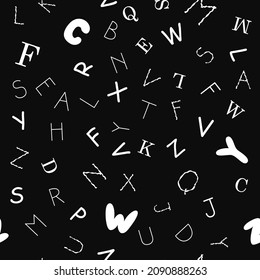 Seamless black pattern with different white latin letters