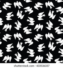 Seamless black pattern with doves