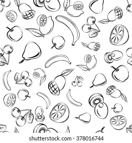 Seamless black pattern of fruits