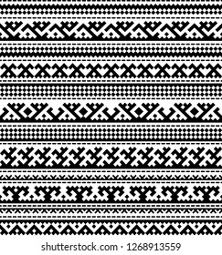 Seamless black pattern with geometric ethnic ornaments of northern nations. Pattern brushes are included in EPS file.