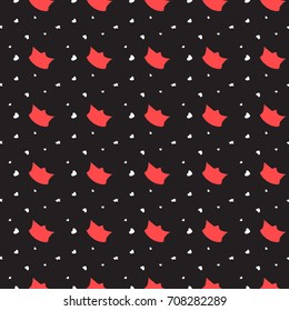 Seamless black pattern with hearts and crowns.