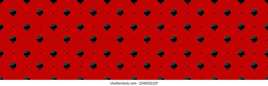 Seamless black pattern on a red background with a card suit of Spades. Background for gambling, casino advertising, decorations and creative design
