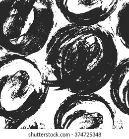 Seamless black pattern on white background. Vector illustration of abstract ink texture. Ink smudges on paper.