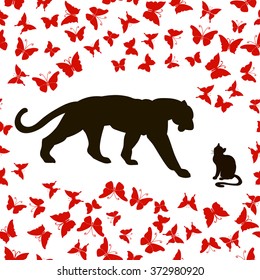 Seamless black pattern with silhouettes of butterflies