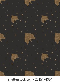 Seamless Black Pattern Vector witch magic design element Night Fly Butterfly.Endless Print Moth Insect.Sacred Geometry doodle,sketch Template.Witchcraft symbol illustration.Vector Black Textile,cloth