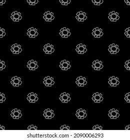 Seamless black pattern with white flowers. Floral background. White flowers isolated on black background