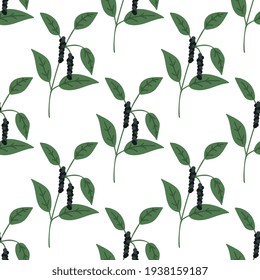 Seamless black pepper plant pattern
