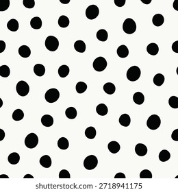Patrón de lunares negros sin costuras en textura de fondo blanco apagado