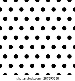 Seamless black polka dots on white background.