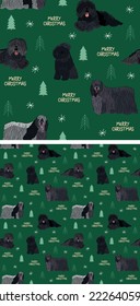 Patrón de perro puli negro sin foco, textura de vacaciones. Formato cuadrado, camiseta, afiche, embalaje, textil, tela, decoración, papel de embalaje. Papel mural de moda para perros dibujados a mano. Fondo de vacaciones.