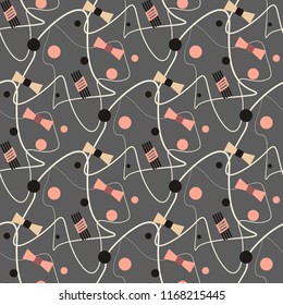 Seamless black and red bow dot pattern with abstract circles