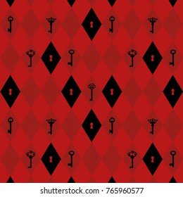 Seamless Black Red Rhombus Keys Structure Background Pattern
