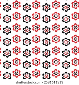 seamless black, red and white floral pattern design