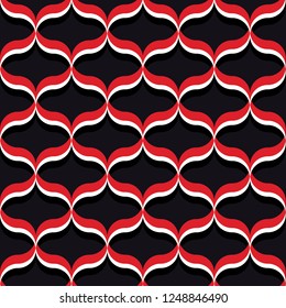 Seamless black red and white ogee curvy textile pattern vector