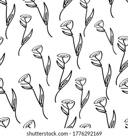Seamless black rose background. linear rose. rose from the hand.